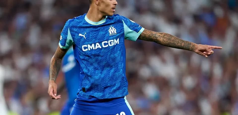 Player gesturing during a match for Marseille
