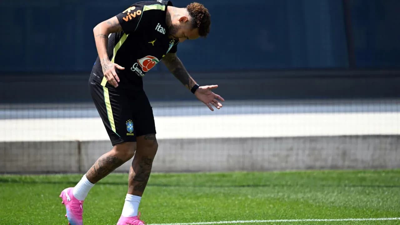 Neymar training with Brazil national team on field Neymar training with Brazil national team on field