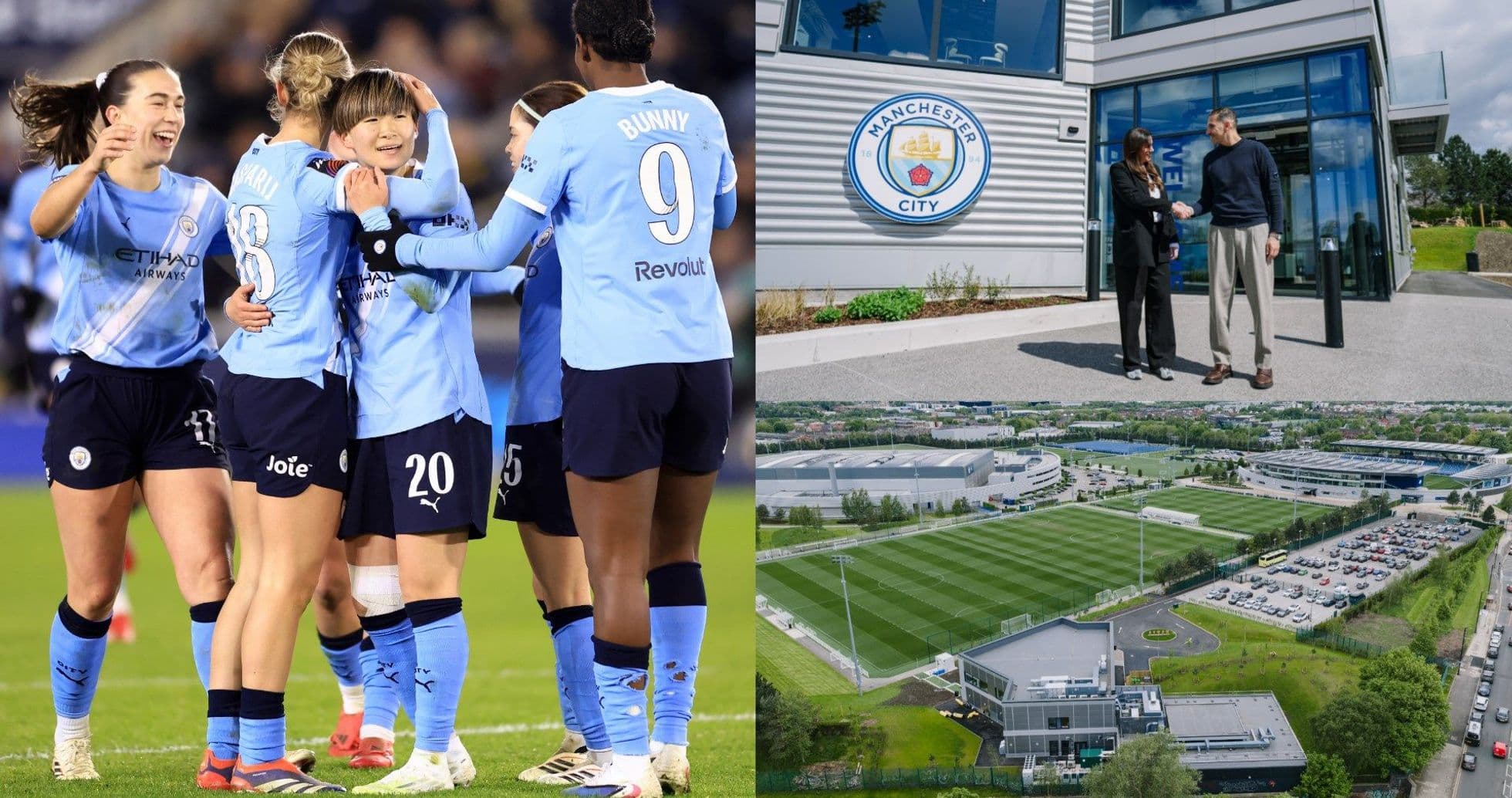 Manchester City women's team celebrating a goal Manchester City women's team celebrating a goal