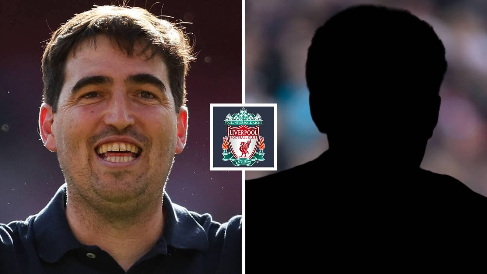 Smiling coach next to silhouette and Liverpool logo Smiling coach next to silhouette and Liverpool logo