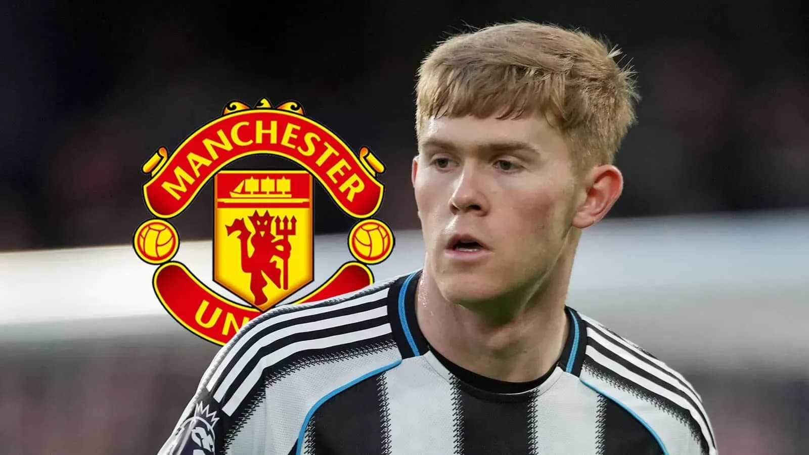 Player in Newcastle kit with Manchester United logo Player in Newcastle kit with Manchester United logo