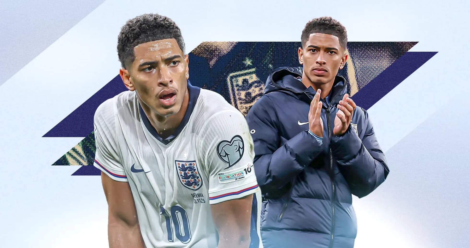 Player in England kit and another in jacket Player in England kit and another in jacket
