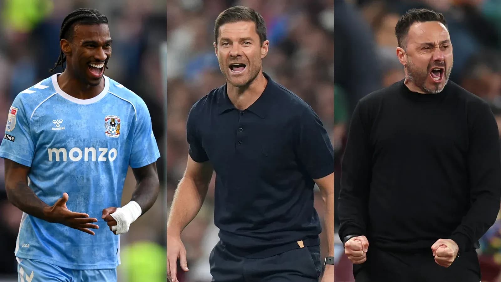 Coventry City player and two coaches on sidelines Coventry City player and two coaches on sidelines