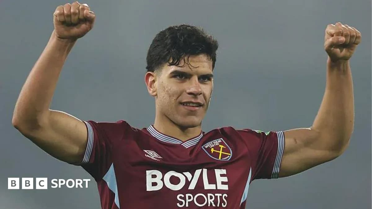 Player celebrating in West Ham United jersey Player celebrating in West Ham United jersey