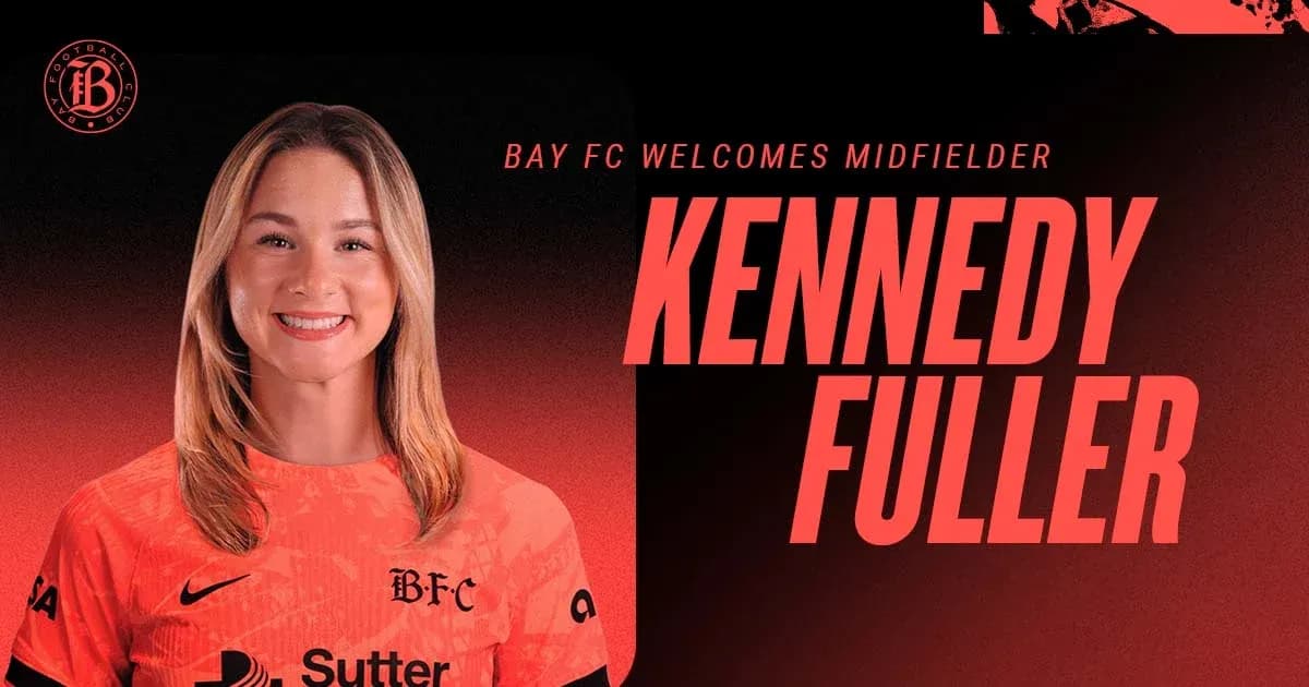 Kennedy Fuller in Bay FC jersey, welcoming graphic Kennedy Fuller in Bay FC jersey, welcoming graphic
