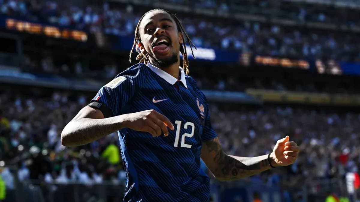 Player celebrating after scoring a goal for France Player celebrating after scoring a goal for France