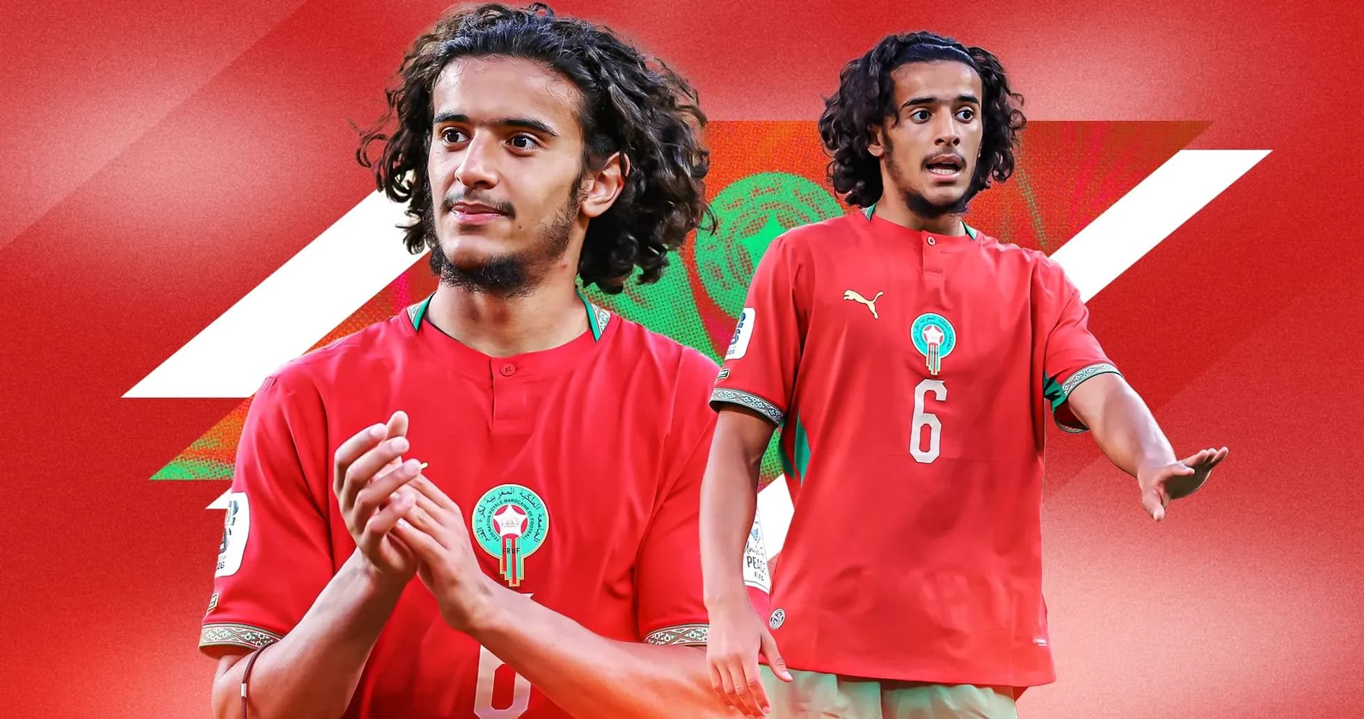 Player in Morocco jersey during a match Player in Morocco jersey during a match