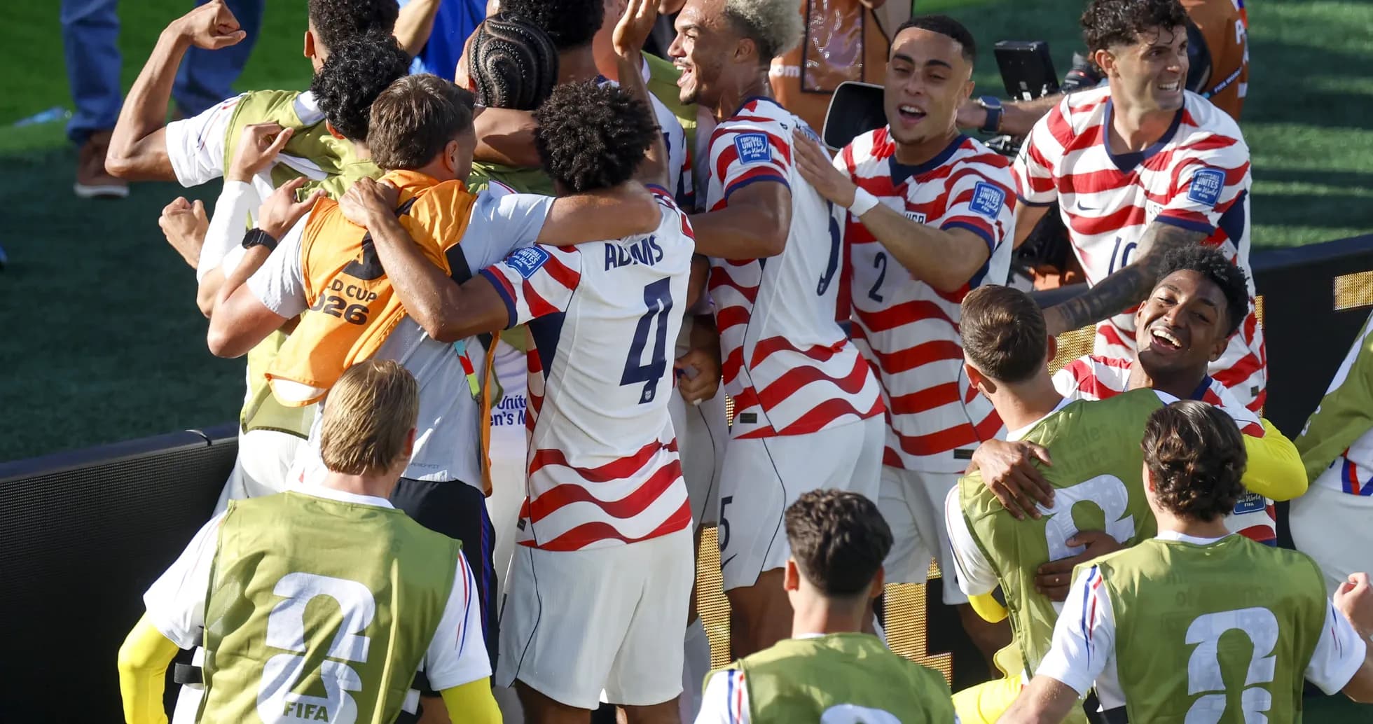 USA team celebrating during World Cup 2026 match USA team celebrating during World Cup 2026 match