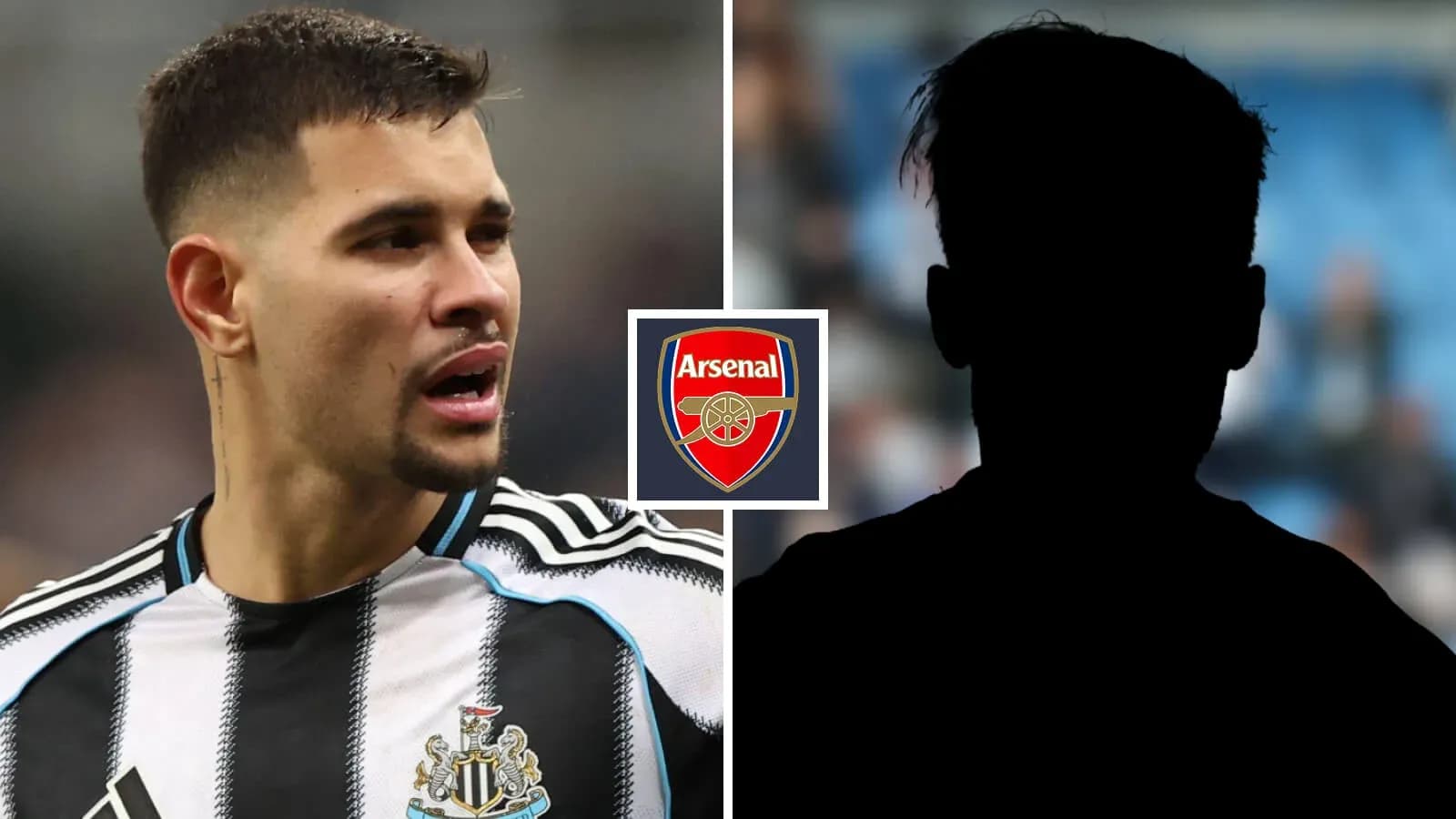 Newcastle player speaking with Arsenal logo in background Newcastle player speaking with Arsenal logo in background