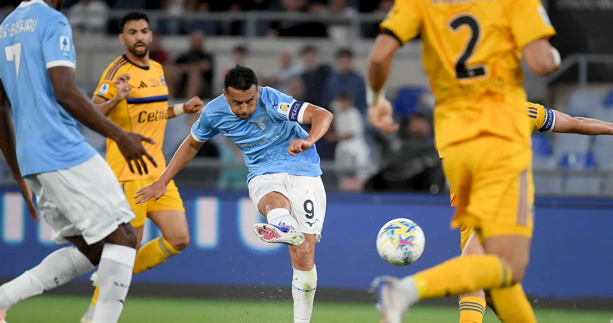 Lazio player shooting during Serie A match Lazio player shooting during Serie A match