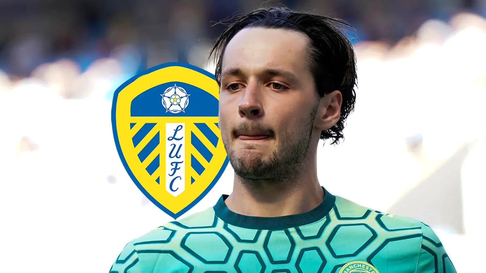 Goalkeeper in Leeds United kit with club logo Goalkeeper in Leeds United kit with club logo