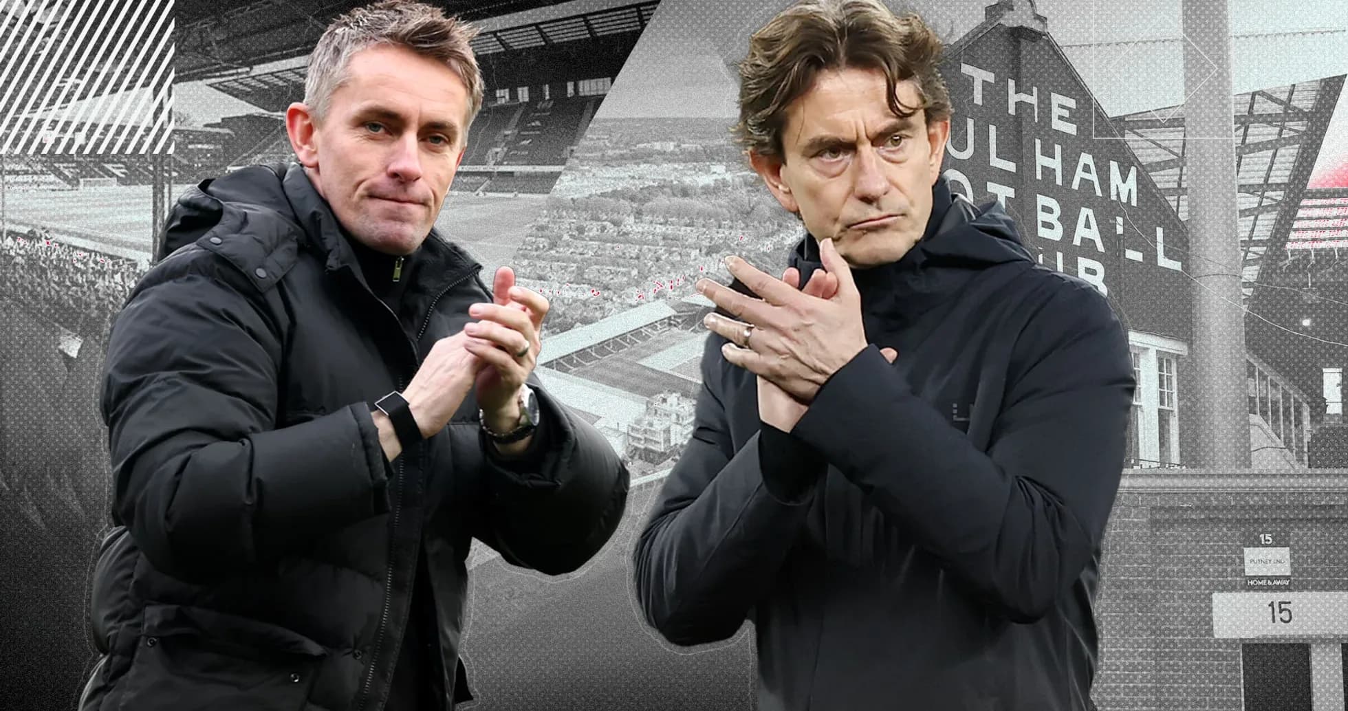 Two football managers clapping at a match Two football managers clapping at a match
