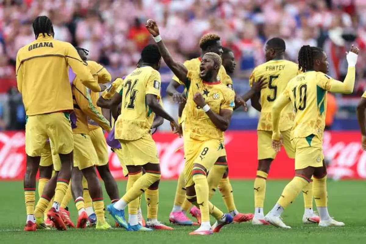 Ghana players celebrating during World Cup match Ghana players celebrating during World Cup match