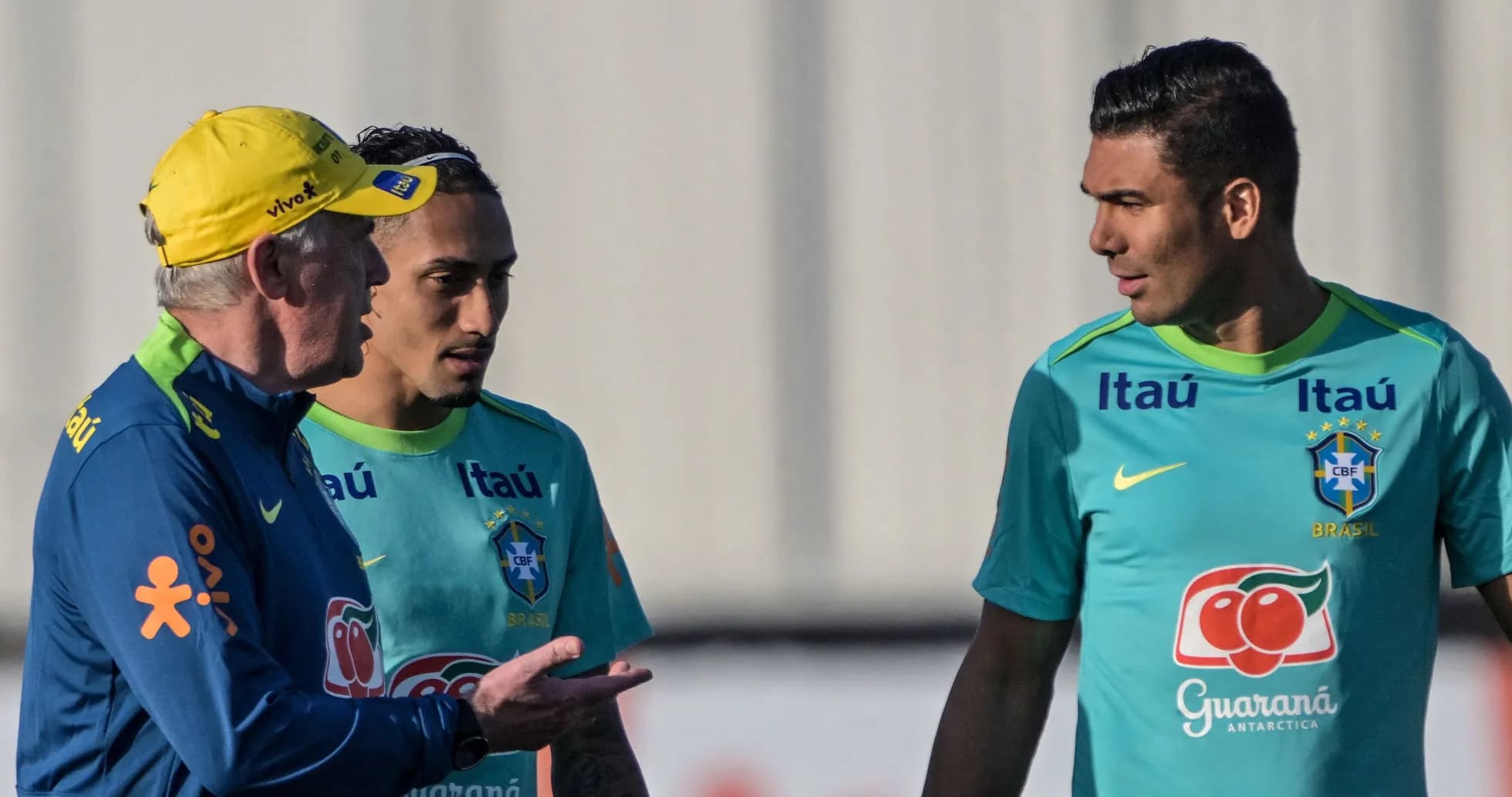 Brazilian national team coach discussing with players Brazilian national team coach discussing with players