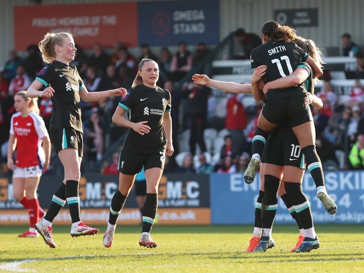 Liverpool Women celebrating a goal against Arsenal Women Liverpool Women celebrating a goal against Arsenal Women