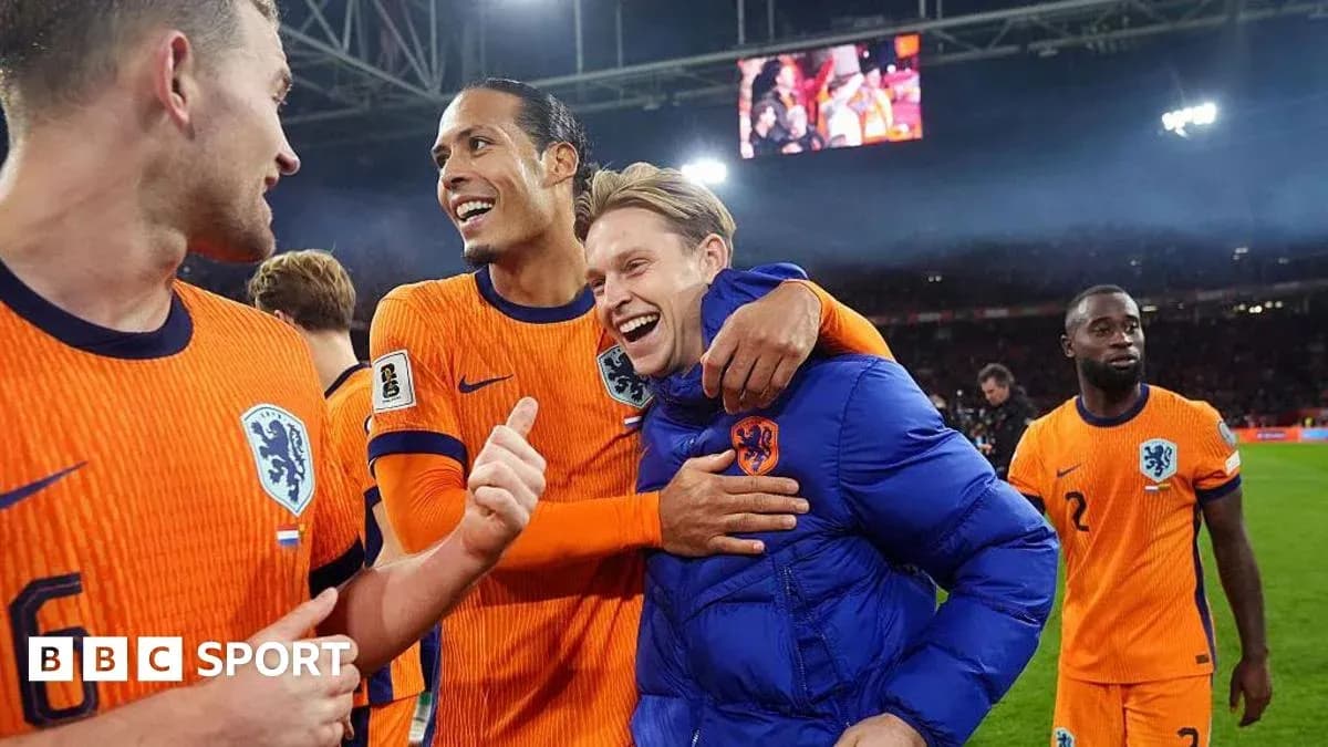 Dutch players celebrating after a match victory Dutch players celebrating after a match victory
