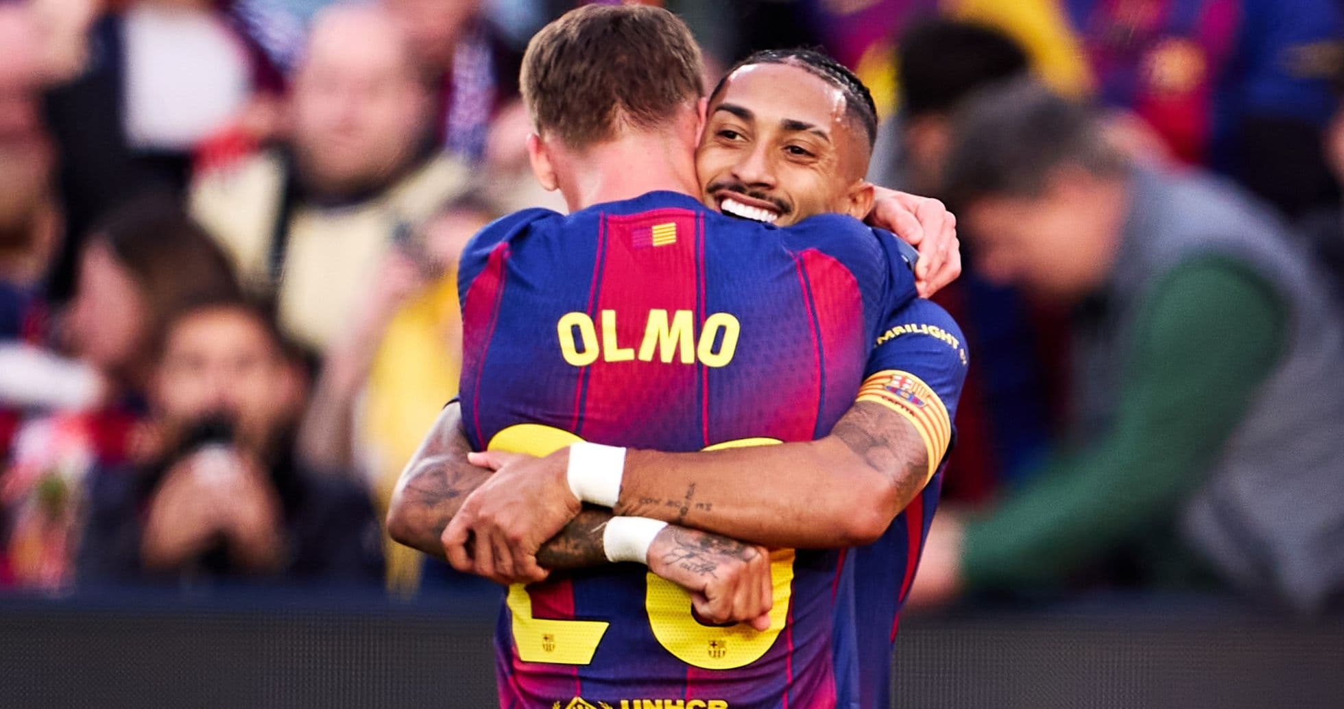 Barcelona players celebrating a goal during match Barcelona players celebrating a goal during match