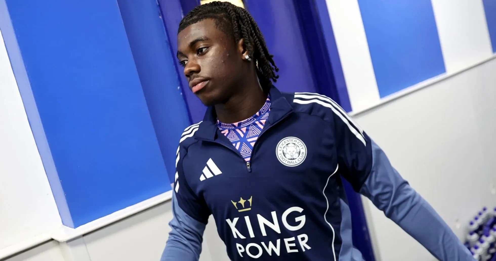 Player wearing Leicester City training kit in hallway Player wearing Leicester City training kit in hallway