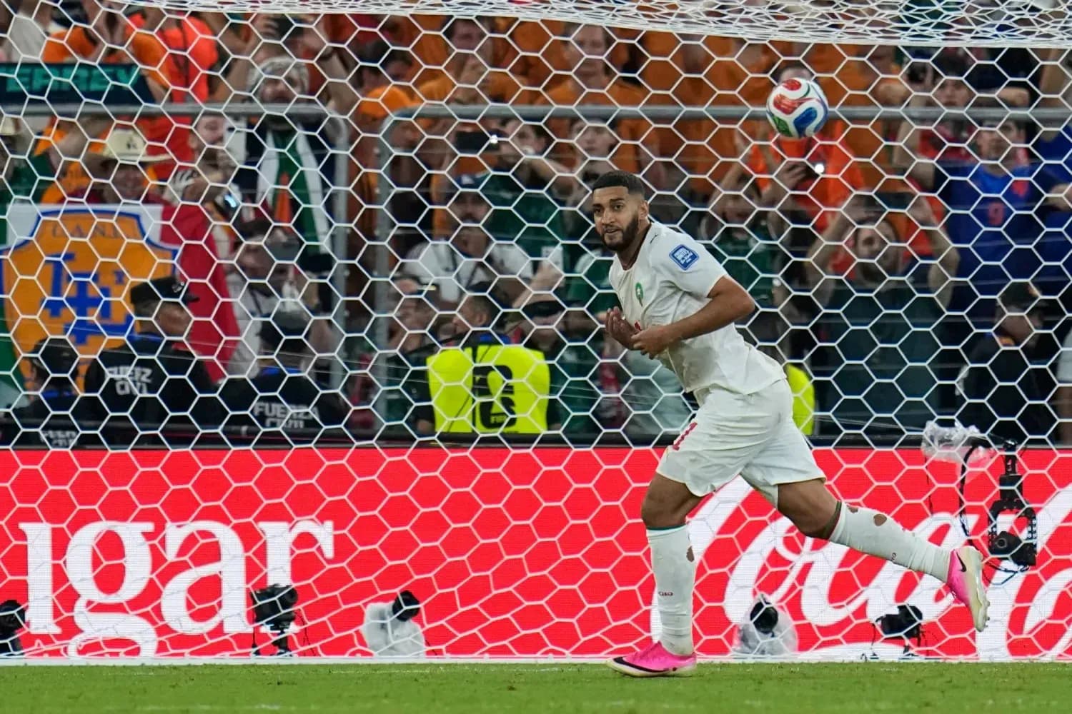 Moroccan player celebrating a goal in World Cup match Moroccan player celebrating a goal in World Cup match