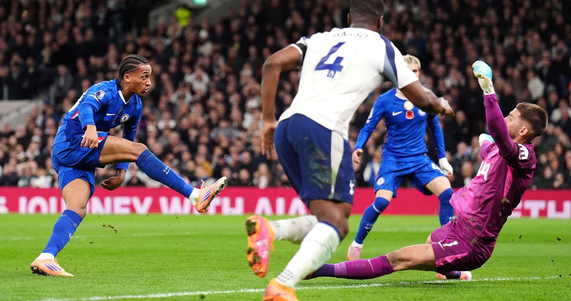 Chelsea player shooting during match against Tottenham Chelsea player shooting during match against Tottenham