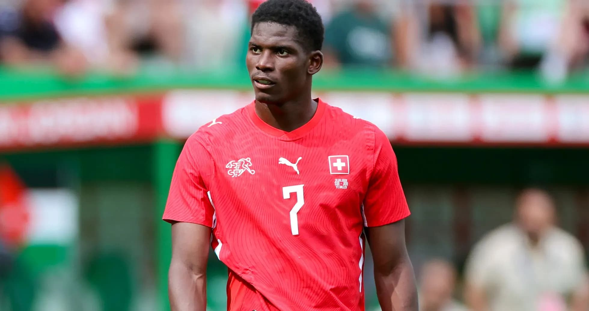 Player wearing red Switzerland jersey during match Player wearing red Switzerland jersey during match