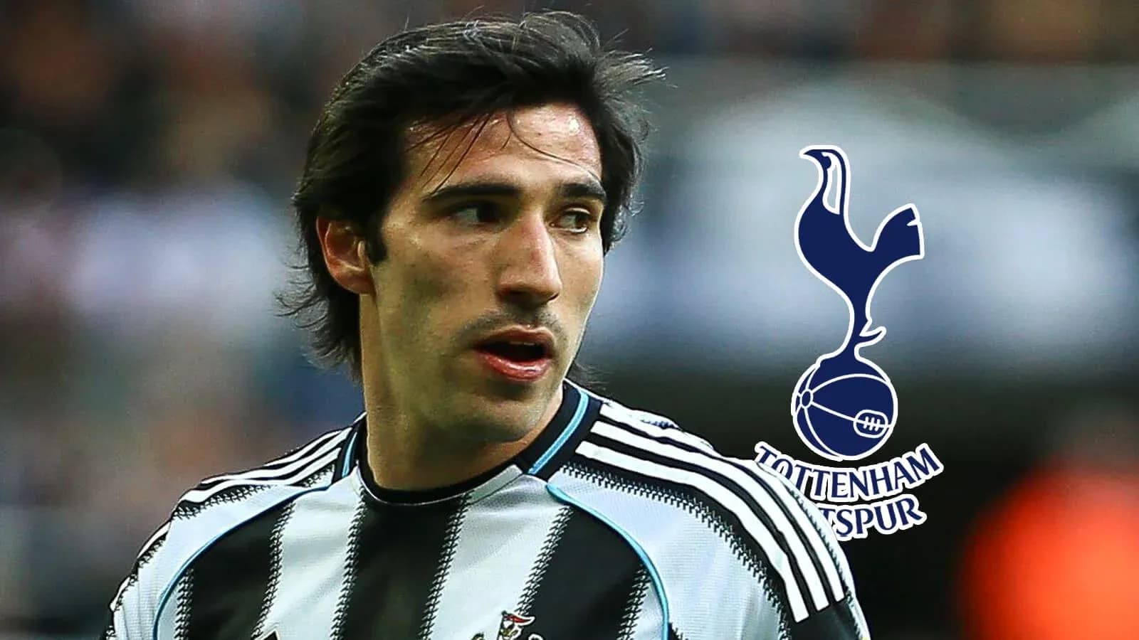 Player in black and white jersey with Tottenham logo Player in black and white jersey with Tottenham logo