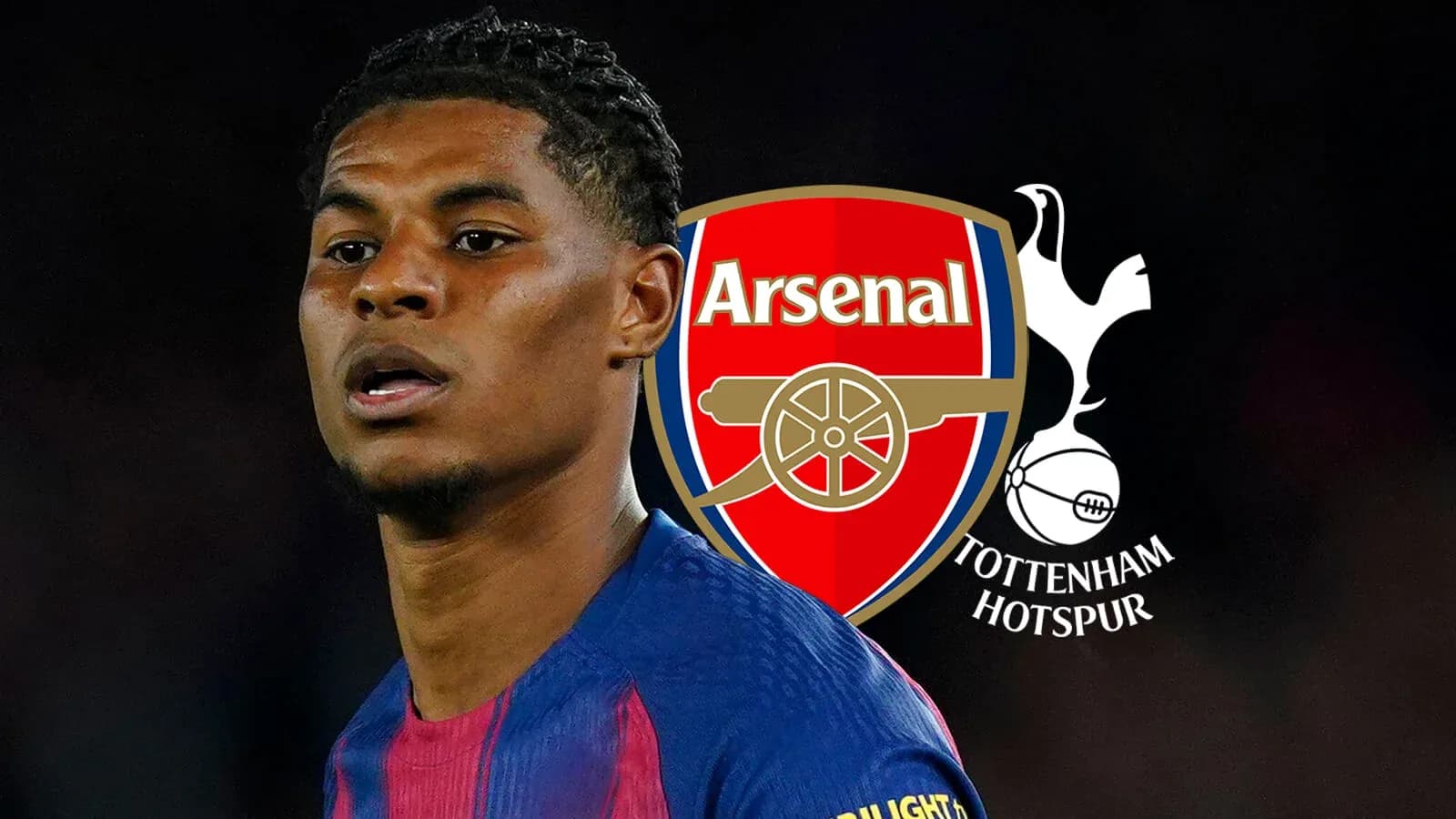 Player with Arsenal and Tottenham logos in background Player with Arsenal and Tottenham logos in background