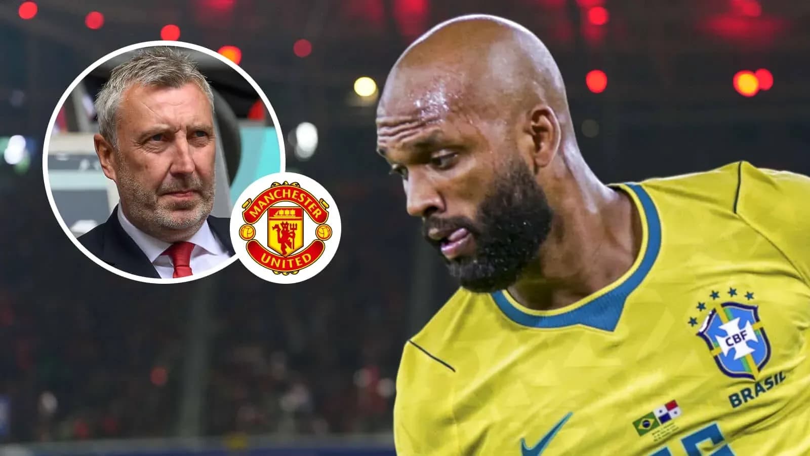 Player in Brazil kit during match with Manchester United logo Player in Brazil kit during match with Manchester United logo