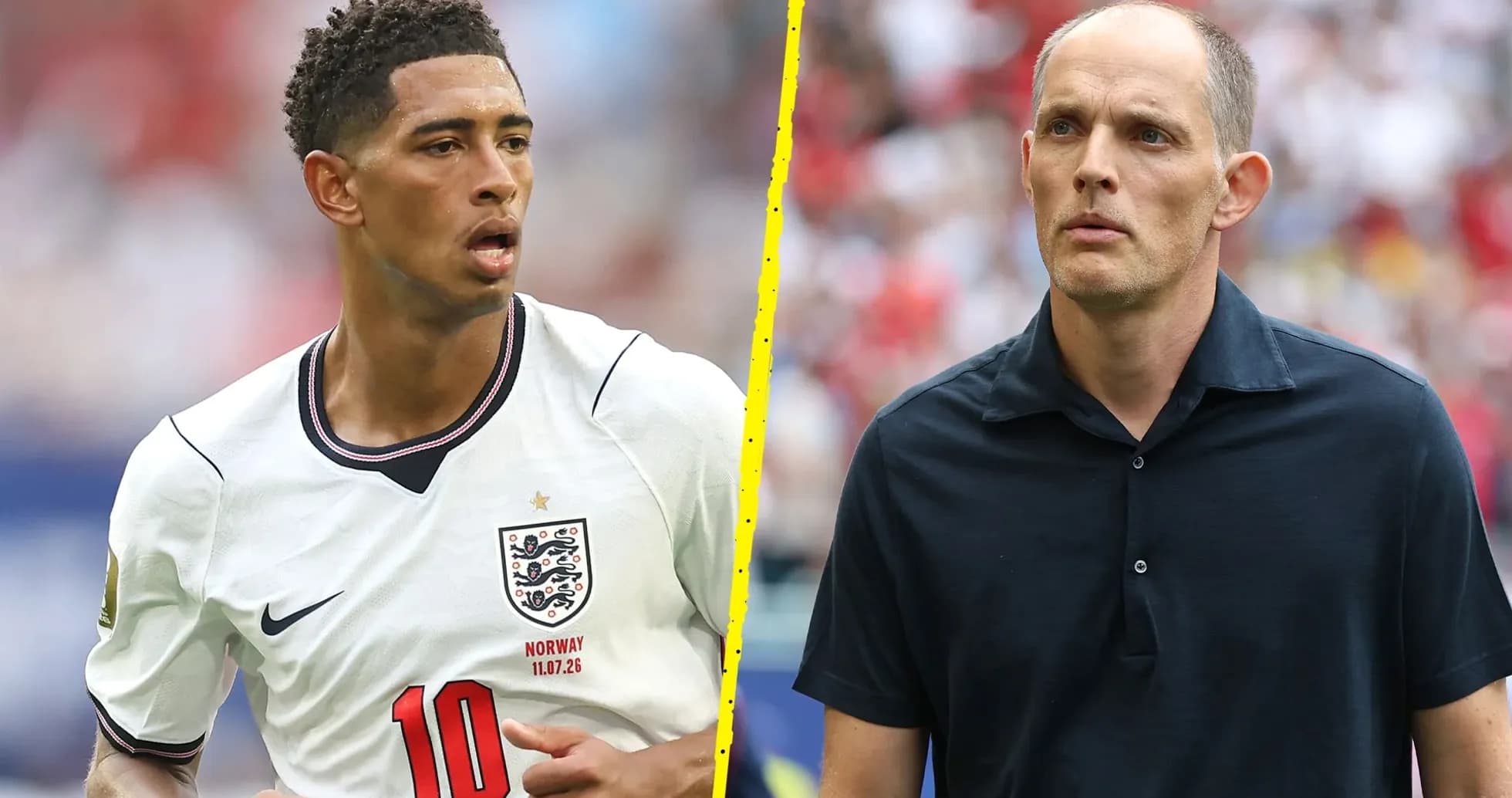 Player in England kit and coach on sideline Player in England kit and coach on sideline