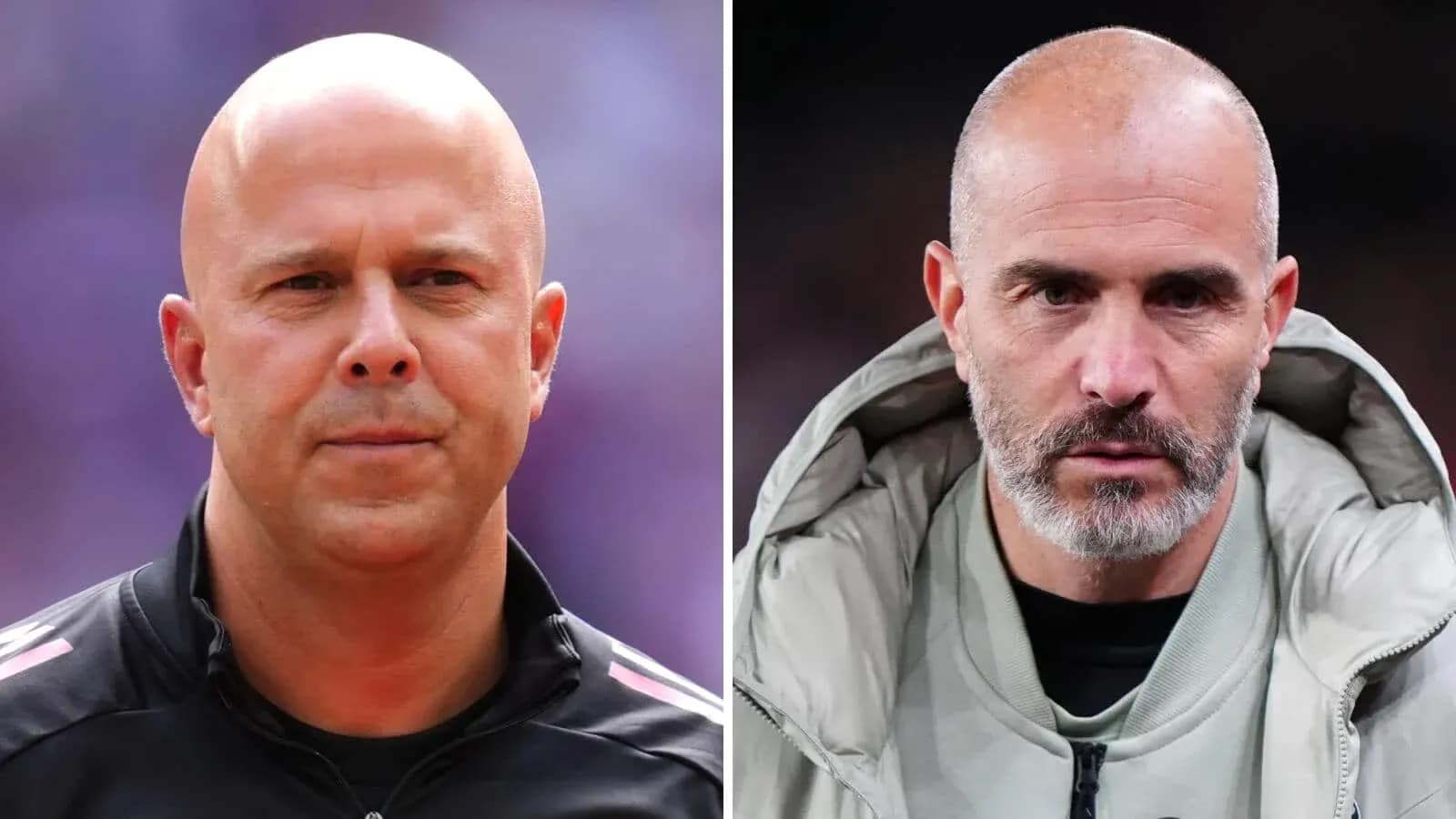 Two football managers posing for the camera Two football managers posing for the camera