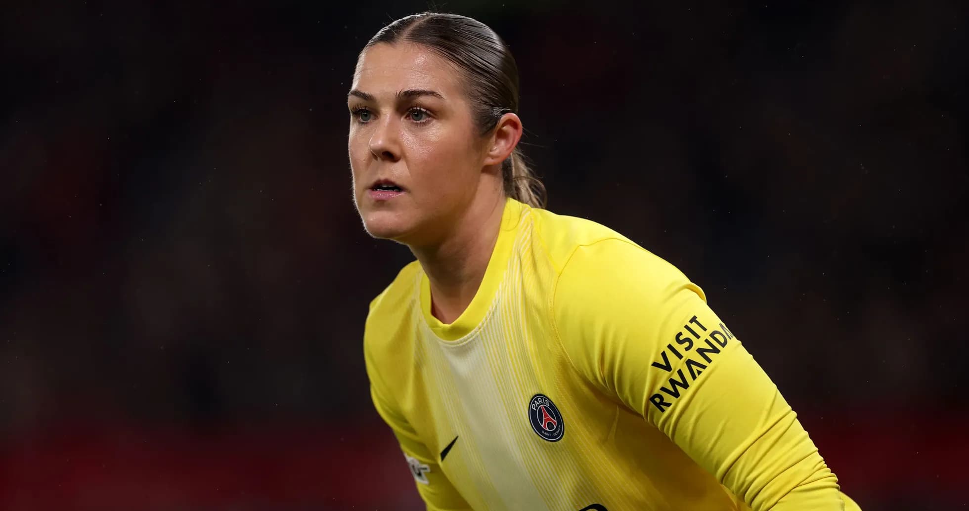 Goalkeeper in yellow jersey during match preparation Goalkeeper in yellow jersey during match preparation