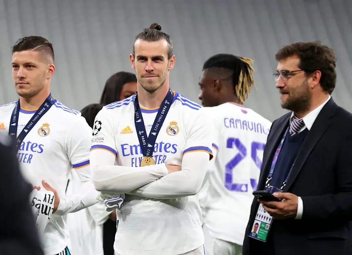 Real Madrid players with medals at trophy presentation Real Madrid players with medals at trophy presentation