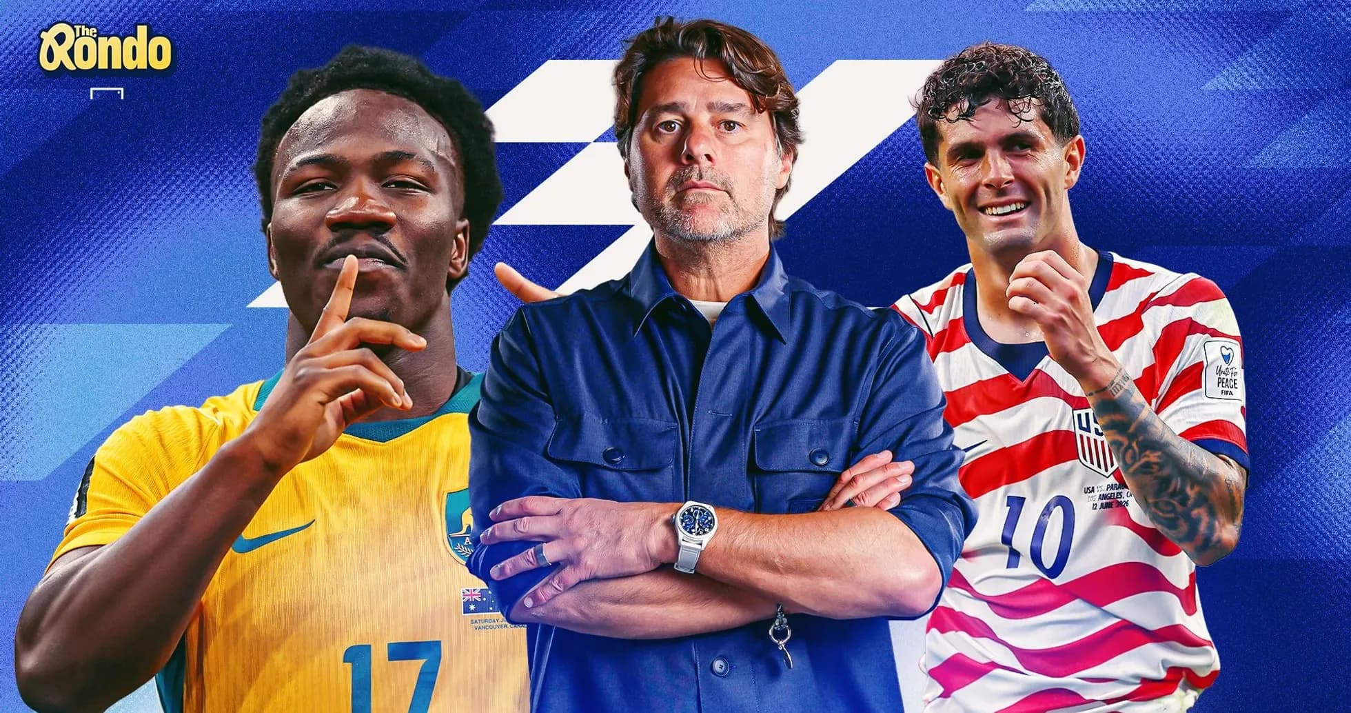 Three soccer players and a coach posing together Three soccer players and a coach posing together