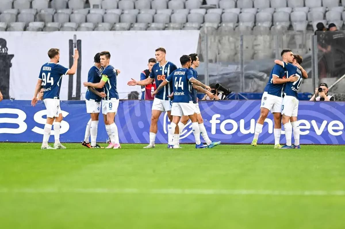 Dynamo Kyiv players celebrating a goal Dynamo Kyiv players celebrating a goal