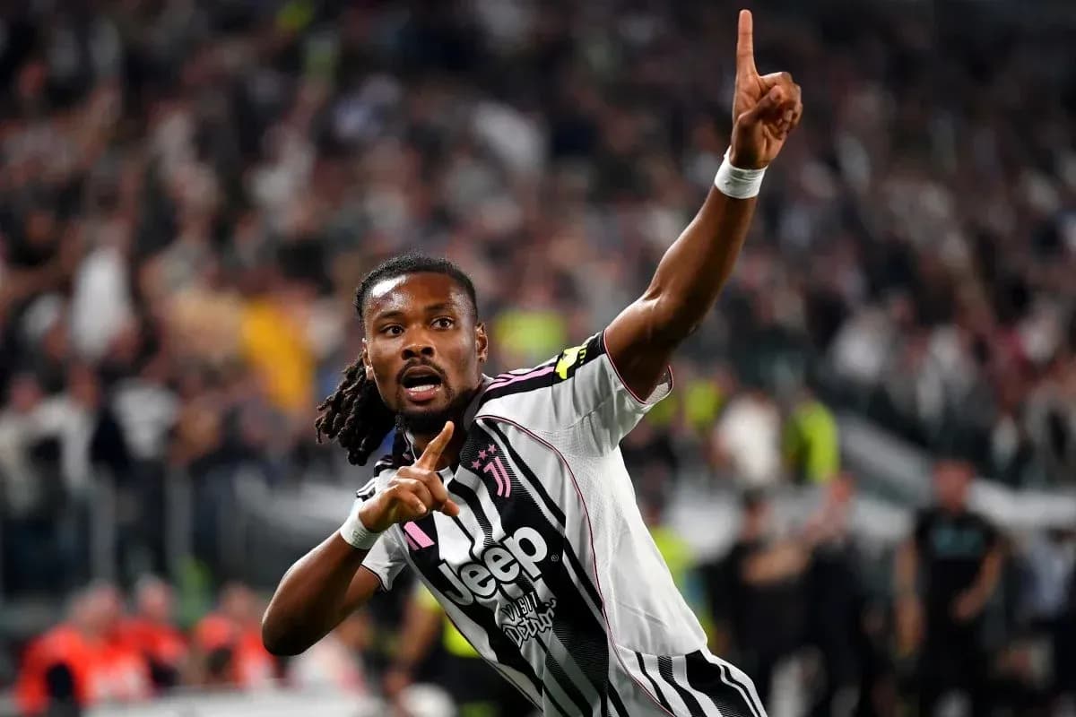 Player celebrating a goal at Juventus stadium Player celebrating a goal at Juventus stadium