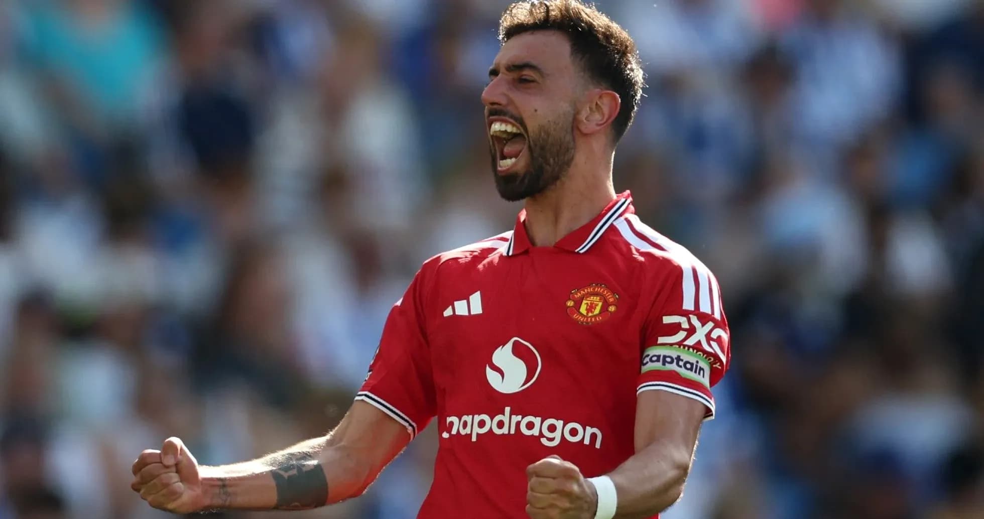 Bruno Fernandes celebrating during Manchester United match Bruno Fernandes celebrating during Manchester United match