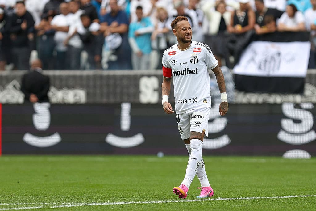 Player celebrating during match for Santos FC Player celebrating during match for Santos FC