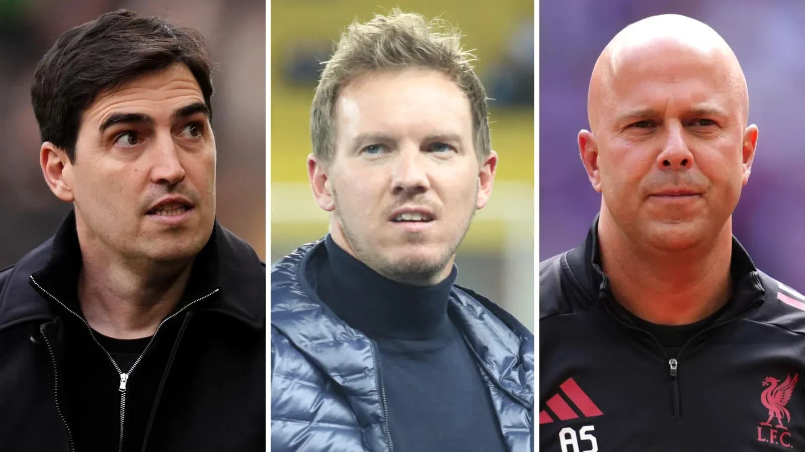 Three football coaches during match preparations Three football coaches during match preparations