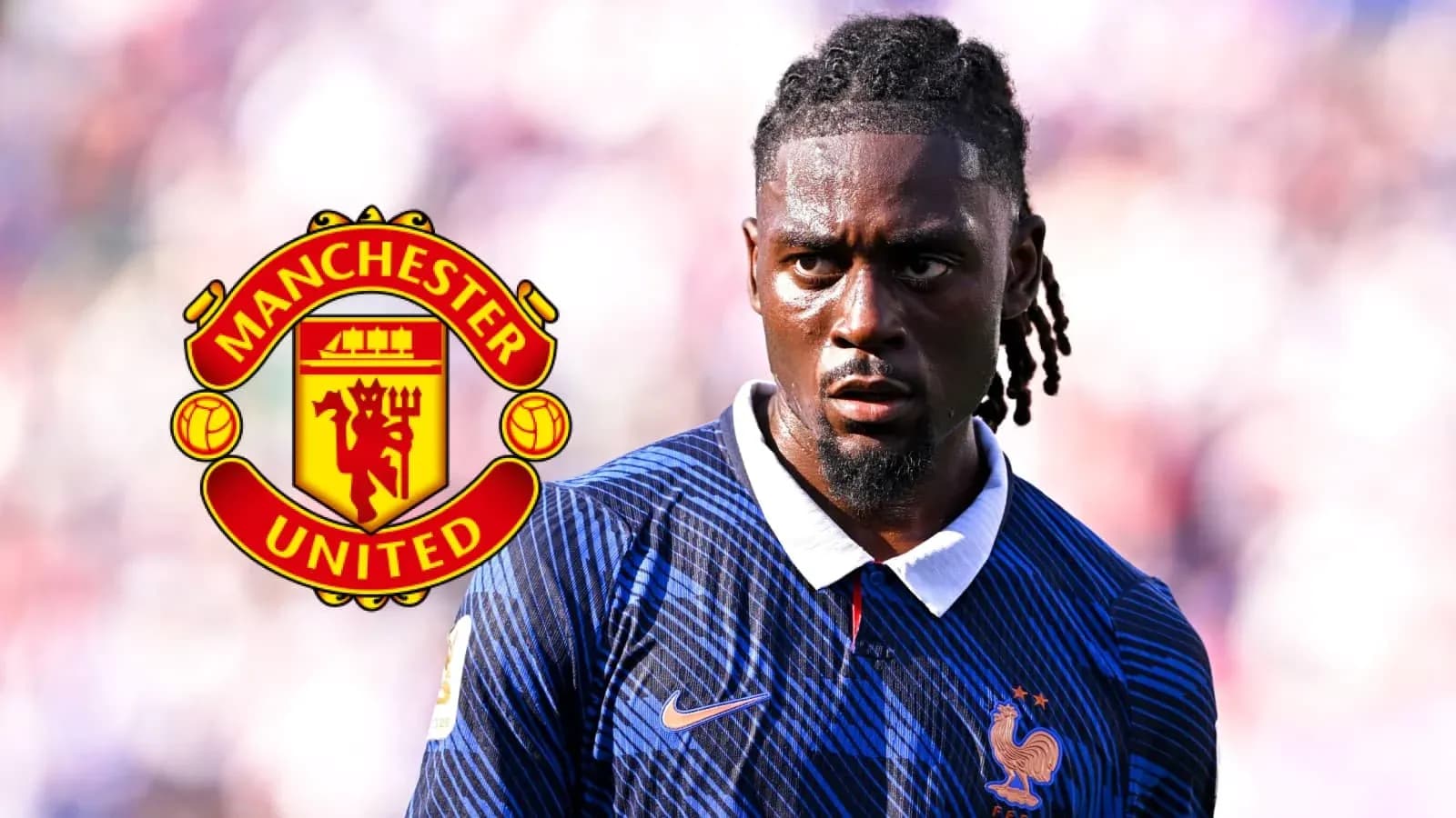 Player in France jersey with Manchester United logo Player in France jersey with Manchester United logo