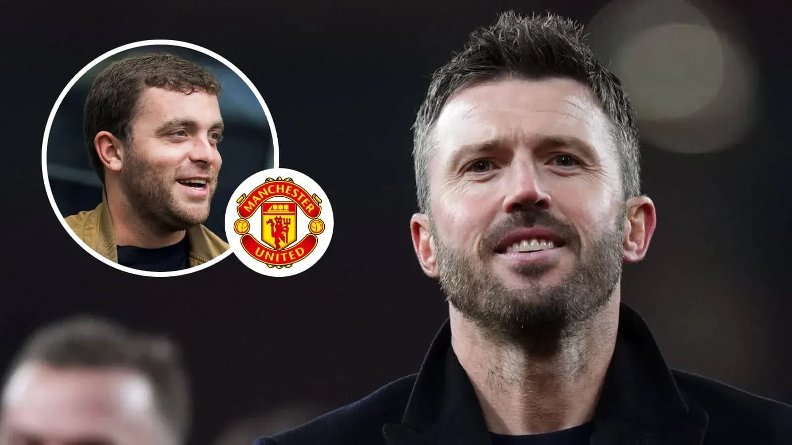 Michael Carrick smiling with Manchester United logo Michael Carrick smiling with Manchester United logo