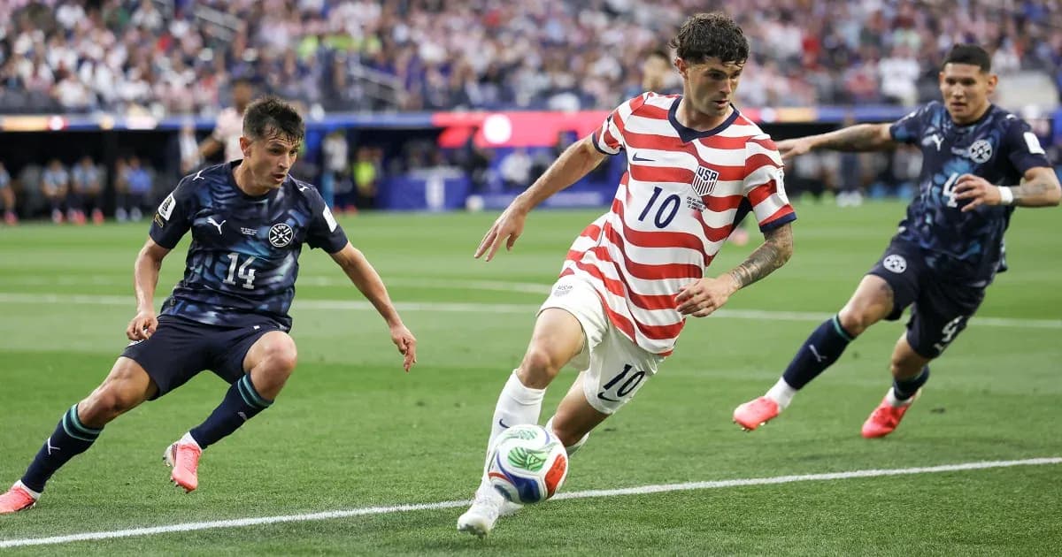 Player in striped jersey dribbling past defenders on field Player in striped jersey dribbling past defenders on field