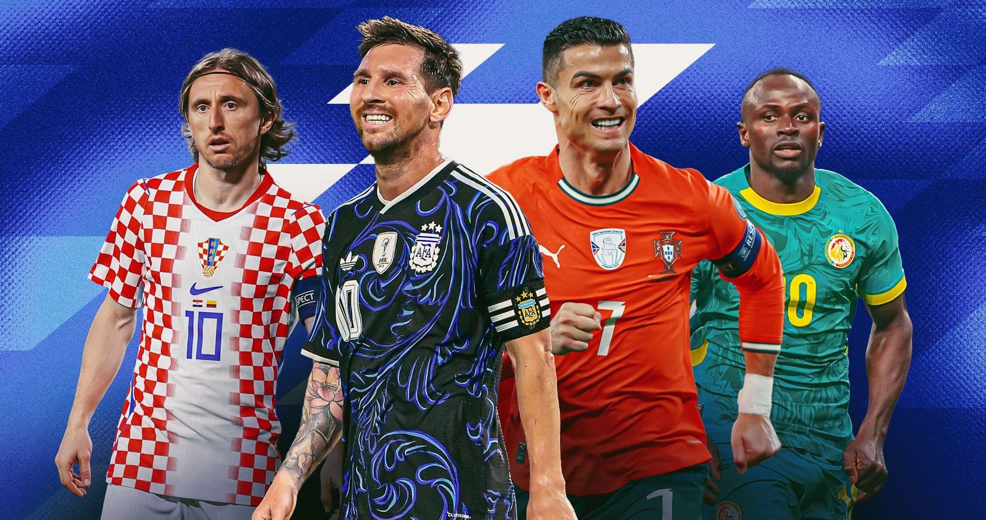 Four famous football players in team jerseys Four famous football players in team jerseys