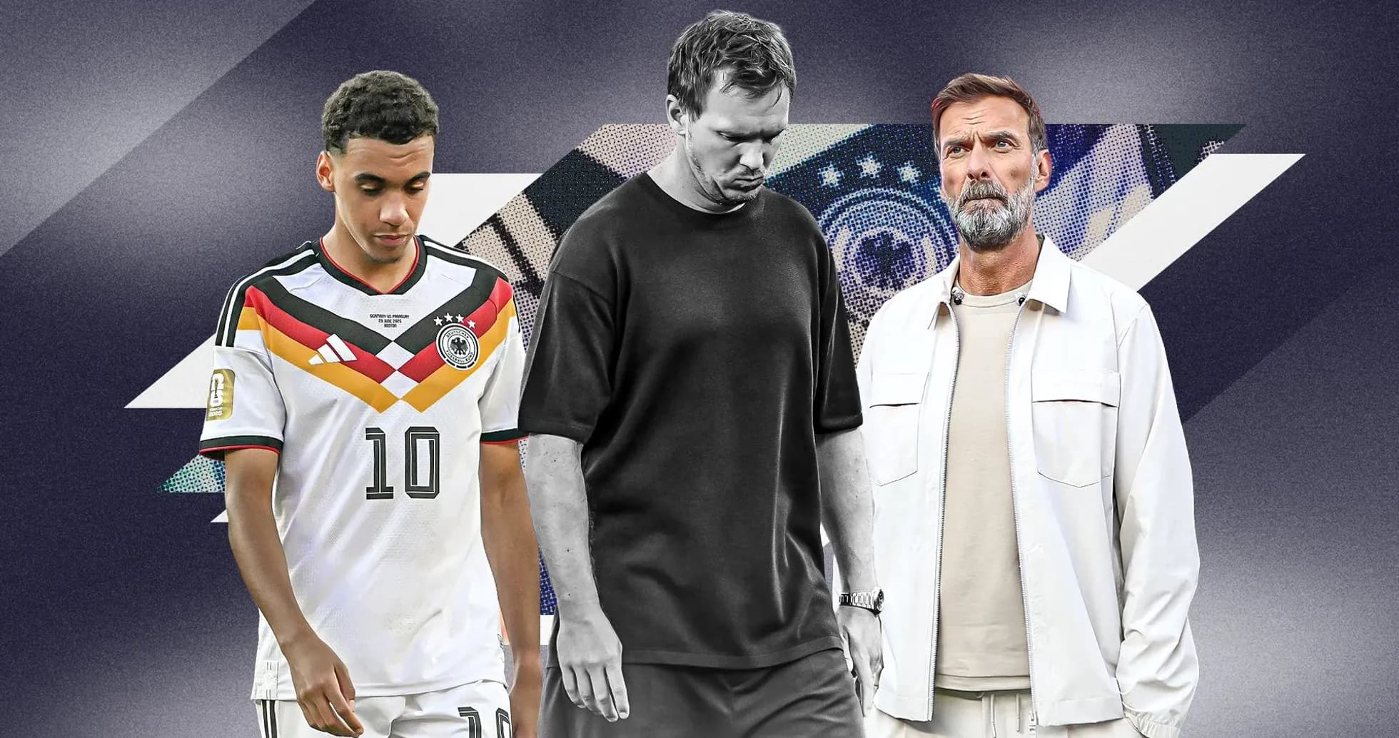 Three individuals in football jerseys and attire Three individuals in football jerseys and attire