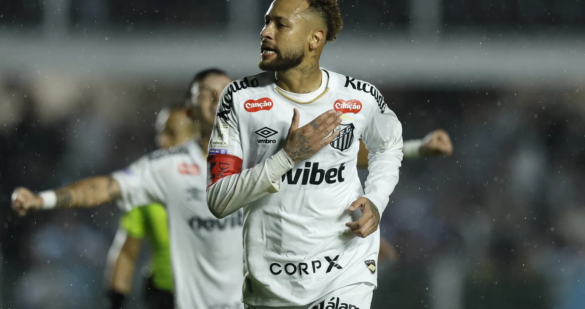 Neymar celebrating after scoring for Santos FC Neymar celebrating after scoring for Santos FC