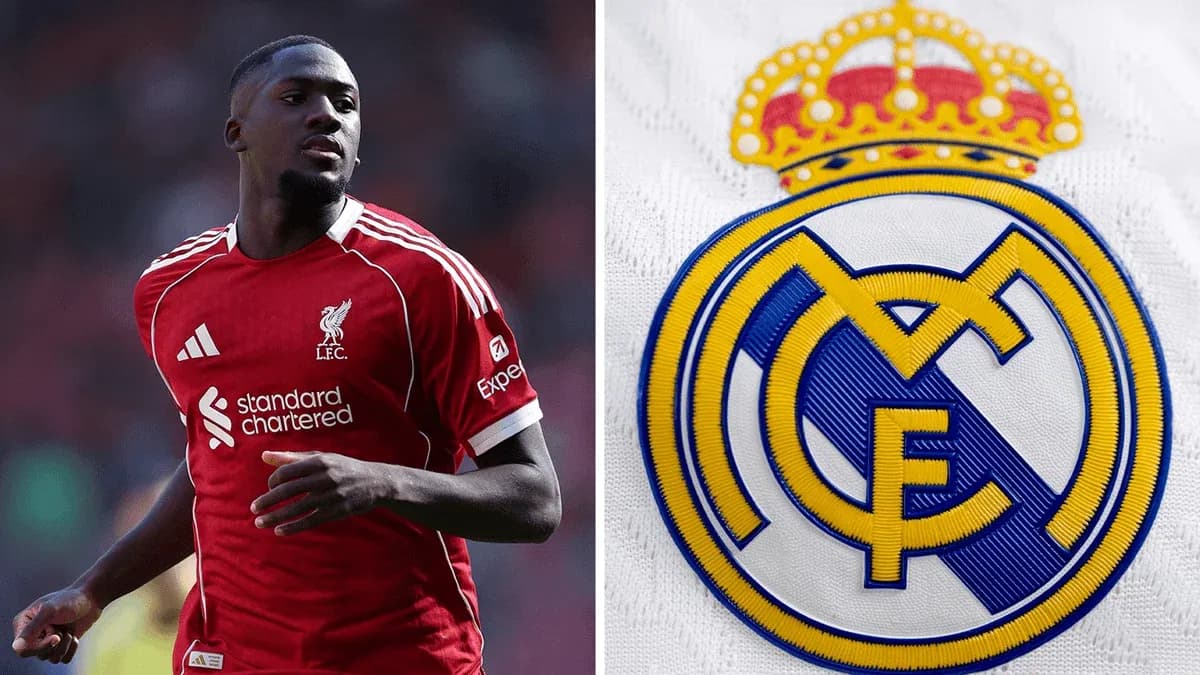 Player in Liverpool jersey and Real Madrid logo Player in Liverpool jersey and Real Madrid logo