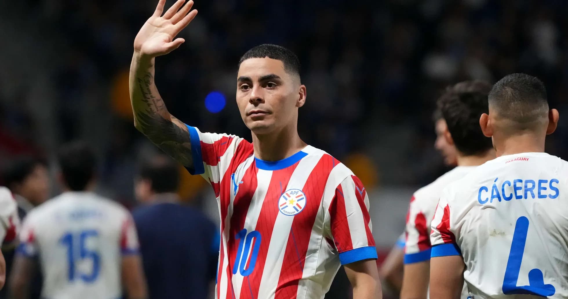 Paraguay player waving during match Paraguay player waving during match