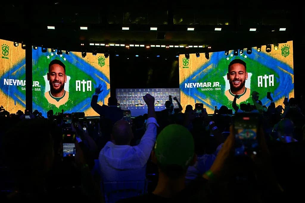Neymar Jr. displayed on screens at event Neymar Jr. displayed on screens at event