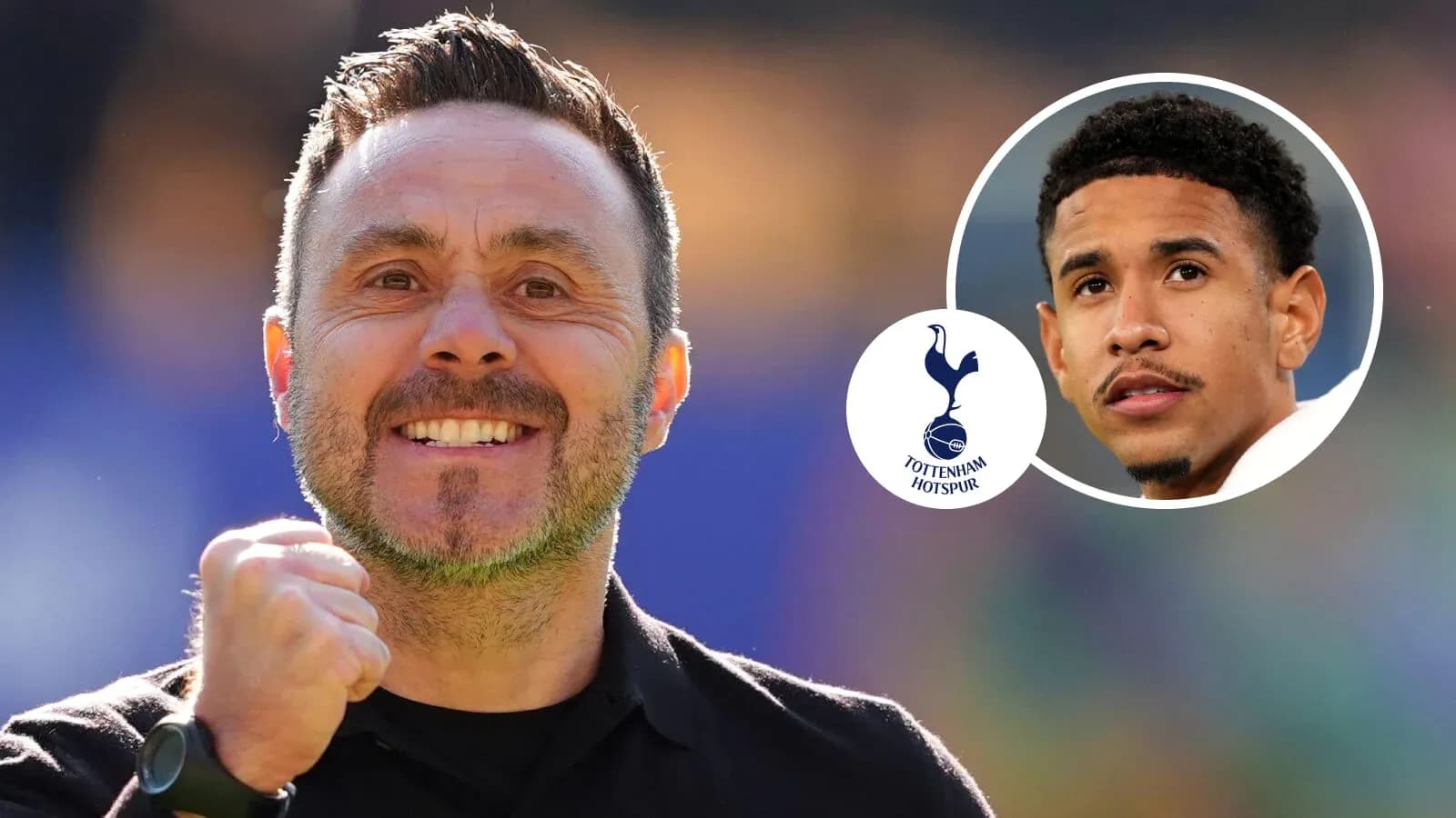 Manager celebrating with player image and logo Manager celebrating with player image and logo